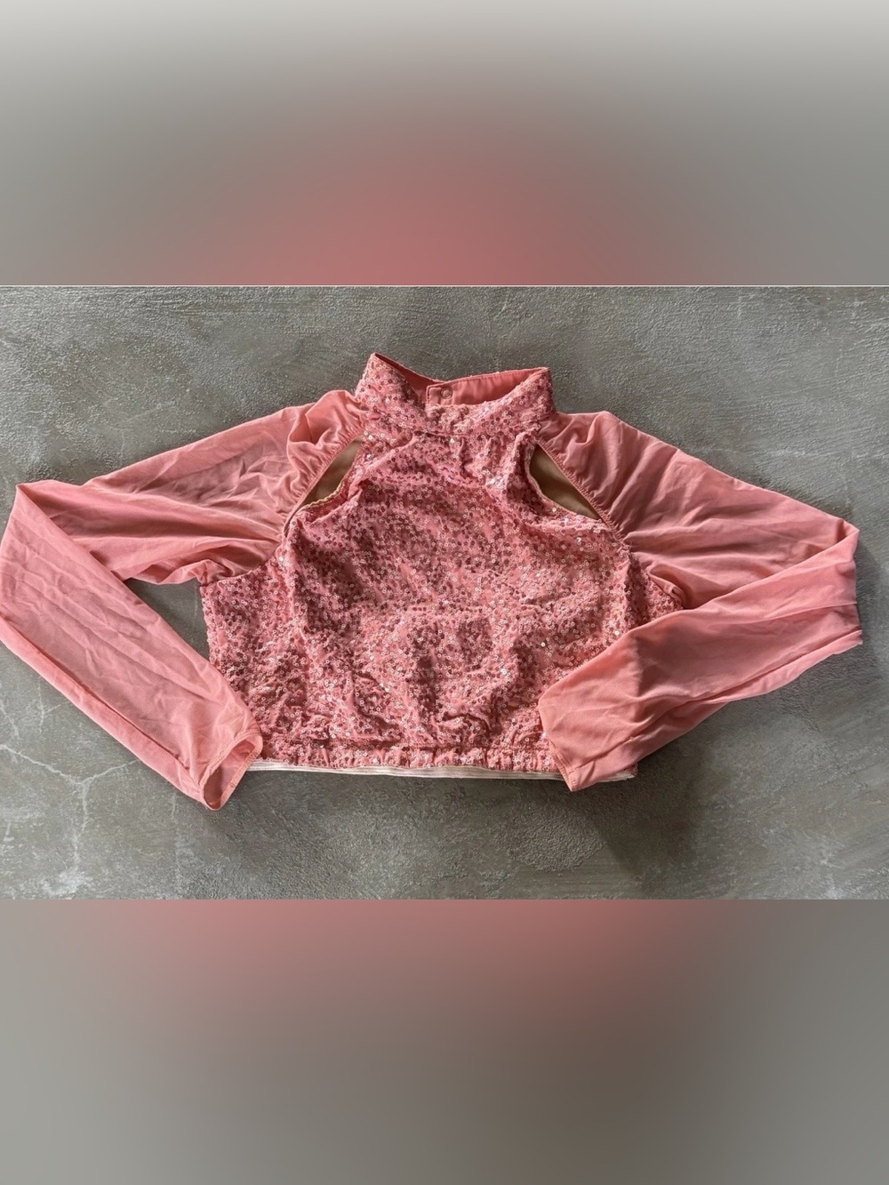 Tenth House Women’s Pink Sequin, Embossed, Pink Crop Dance Top. Size M-worn Once